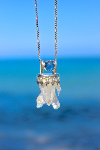Angel Aura and Blue Kyanite OM pendant, sterling silver